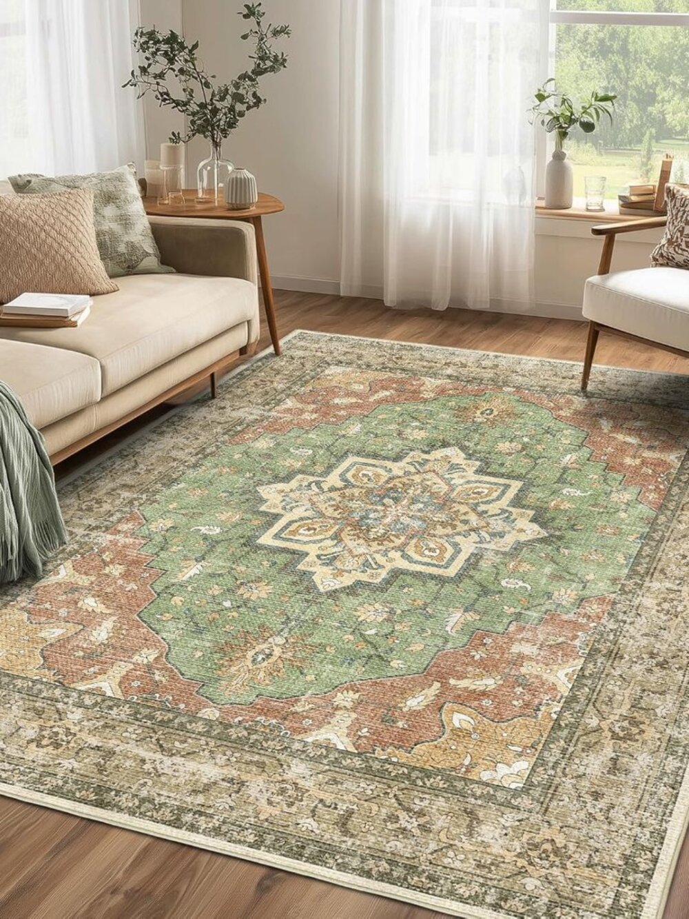 Boho 5x7 Area Rug for Bedroom,Traditional Vintage Boho Distressed Non Slip Carpe